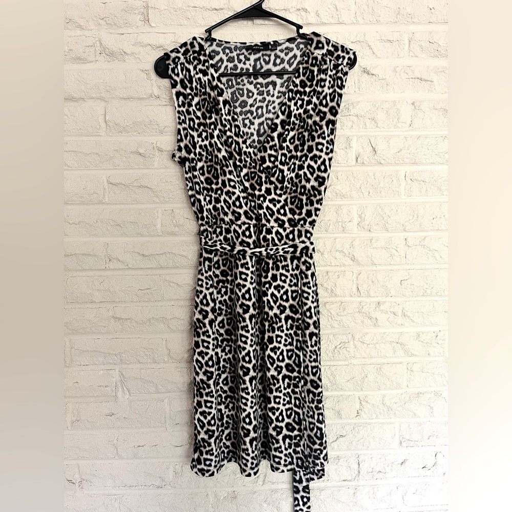 Leopard print faux wrap with belt